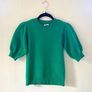 Anthropologie Kelly Green Puff Sleeve Sweater